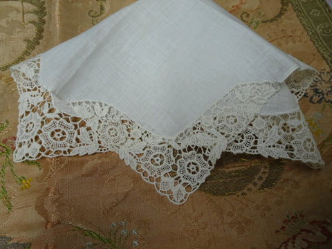 Antique 1920s Heirloom Lace Edged FRENCH Handkerchief Hanky Perfect Bridal Wedding Hankie Special Wedding,Collectible Hankies
