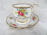 VINTAGE Royal Albert English Bone China Teacup and Saucer,Petit Point Pattern,Charming Pink Blue Cup and Saucer,Collectible Vintage Teacups