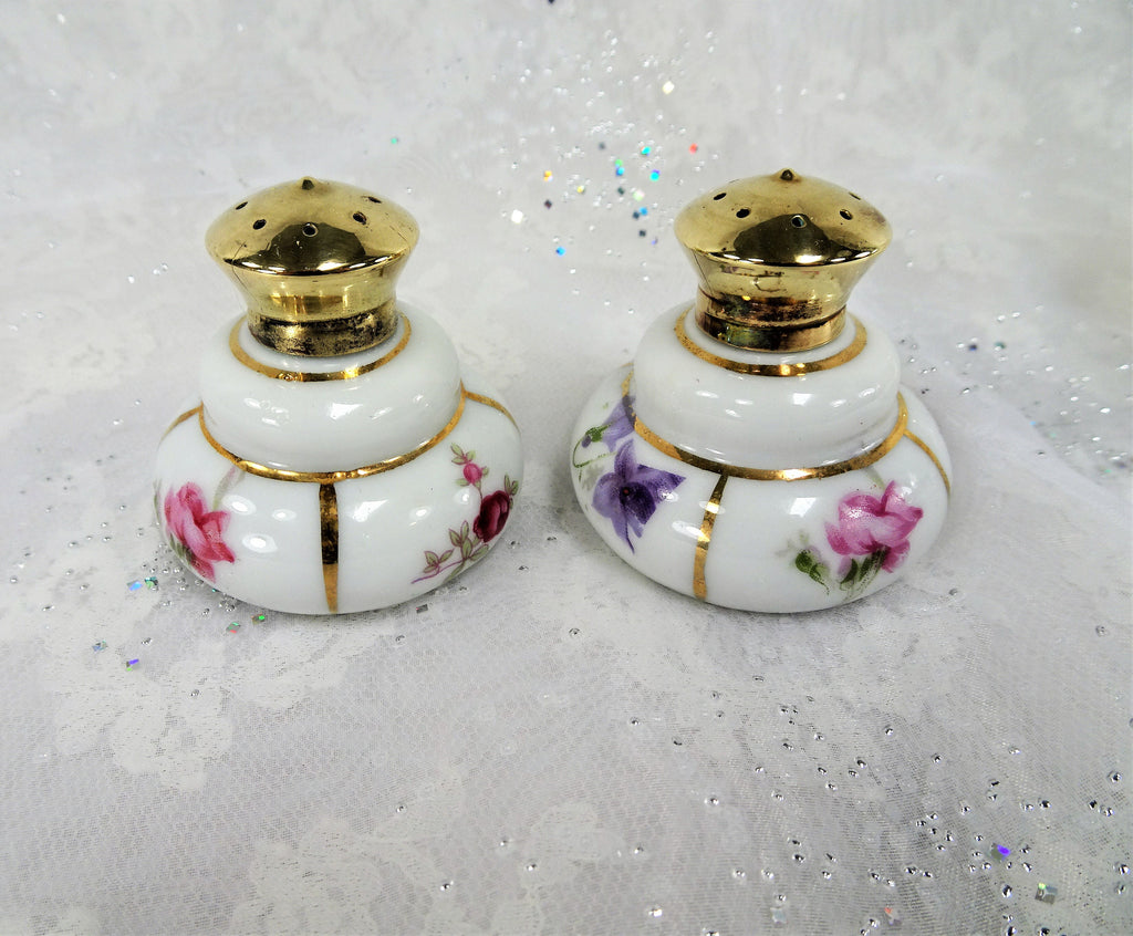 PRETTY Hand Painted Salt and Pepper Shakers, Sweet Flowers on Porcelain,Hostess Gift,Vintage Collectible Salt and Pepper Shakers