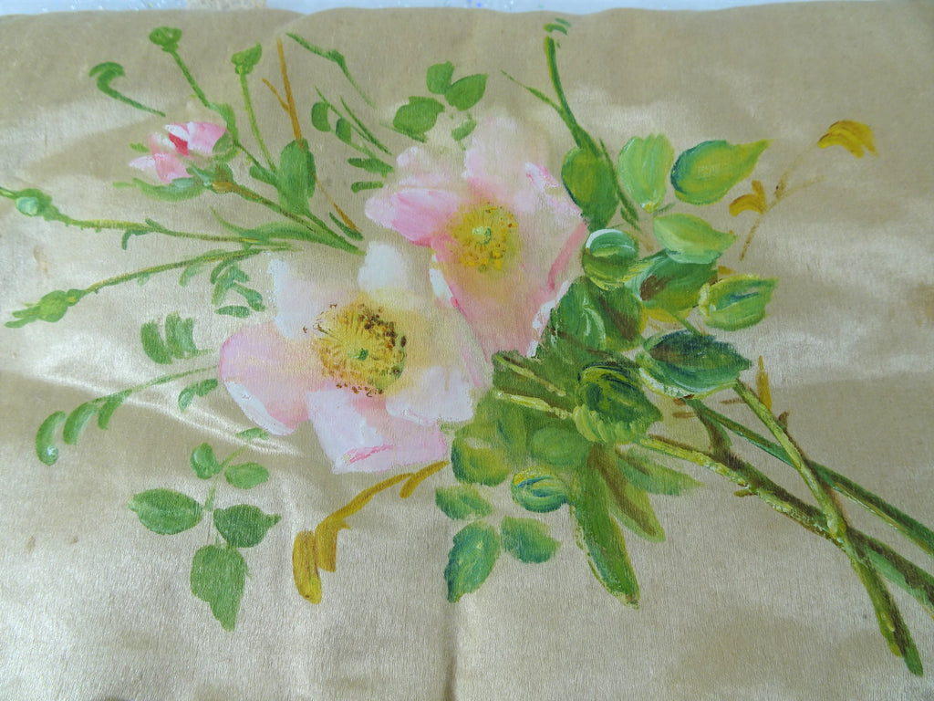 Antique FRENCH HANKY HOLDER Case,Hand Painted Pink Roses Handkerchief Fold,Hankie Keeper,Lingerie Case,Boudoir Hankies Display,French Decor
