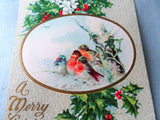 ANTIQUE Christmas Greeting Card,Postcard, Beautiful Little Birds, Lovely Colors,Decorative Holiday Decor,Collectible Holiday Cards