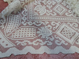 GORGEOUS Vintage Hand Made Lace Table Coth,Table Topper,Tea Tablecloth, Darned Lace,Hand Knotted Lace,French Farmhouse ,Vintage Linens