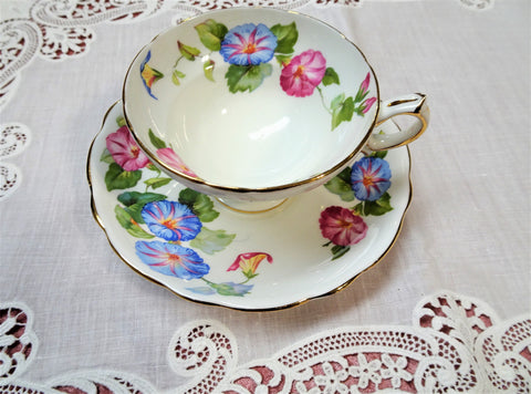 BEAUTIFUL Teacup and Saucer,HAMMERSLEY English Bone China,Pink Blue Flowers Cup and Saucer,Bridal Showers Tea Parties,Collectible Teacups