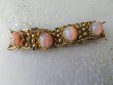 STUNNING Vintage Art Glass Bracelet, Faux Glass Fire Opals Set in Gold Tone Metal,Beautiful Design, Collectible Vintage Jewelry