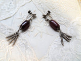 UNIQUE Antique Earrings, Deep Cherry Amber Red Glass and Silver Tone Metal Drop Earrings, Screw Back Earrings, Collectible Vintage Earrings