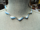 FABULOUS 1950s Mid Century Necklace,Lovely Blue Molded Stones and Silver Tone Metal Necklace,Striking MCM Design,Collectible Vintage Jewelry