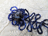 GORGEOUS Victorian French Dress Ornament, Royal Blue Glass, Beaded Glass Pin On Ornament, Unique and Rare Dress Trim, Collectible Trims