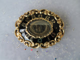 VICTORIAN Mourning Brooch, Large In Gothic Lettering, Memory Of Brooch, 2 Hairs, Black Enamel, Collectible Antique Memorial Jewelry