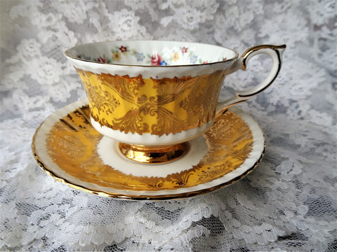 LUXURIOUS English Bone China Teacup and Saucer, PARAGON of England, Pembroke Pattern, Cup and Saucer Set, Collectible Vintage Teacups
