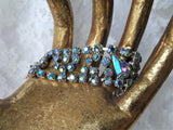 Vintage SPARKLING 4 Row Bracelet,Prong Set,BLUE Brilliant AB Glass Rhinestones,Dazzling Blue Crystal Stones,Collectible Mid Century Jewelry