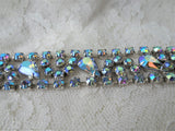 Vintage SPARKLING 4 Row Bracelet,Prong Set,BLUE Brilliant AB Glass Rhinestones,Dazzling Blue Crystal Stones,Collectible Mid Century Jewelry