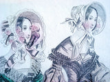 1830s ANTIQUE FASHION PRINT Beautiful Bonnets Dresses The Newest Fashions of London, Paris French English County Decor