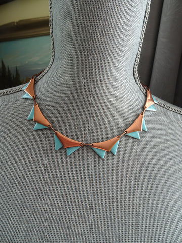 EYE CATCHING Matisse Necklace, Turquoise Enamel and Copper Necklace, Atomic Design, Collectible Mid Century Vintage Jewelry