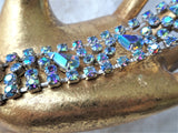 Vintage SPARKLING 4 Row Bracelet,Prong Set,BLUE Brilliant AB Glass Rhinestones,Dazzling Blue Crystal Stones,Collectible Mid Century Jewelry