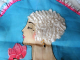 UNIQUE Art Deco Boudoir Cushion Cover, Applied Lace Jewelry,Hand Embroidered,Silk Ribbon Trim,Organdy Cotton,French Decor,Flapper Era Linens