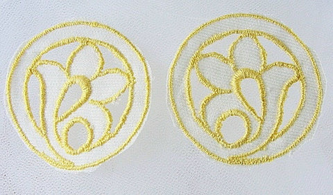 Lovely 1920s Art Deco Yellow Embroidered  Pair Cutwork Floral Appliques Great For Hats Bags Flapper Head Bands Dresses Downton Abbey Era