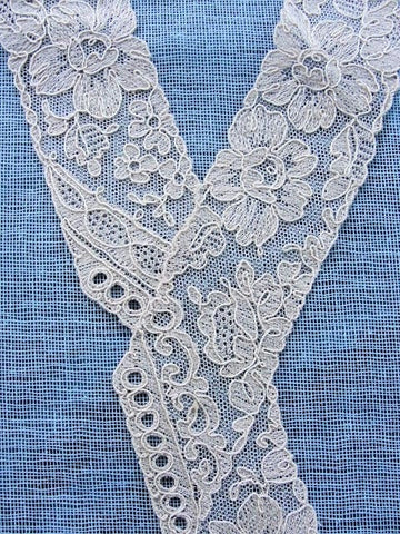 1920s Antique Art DECO French Tulle Netted Embroidered Lace Collar Applique Flapper Dress Downton Abbey Great Gatsby Bridal Vintage Clothing