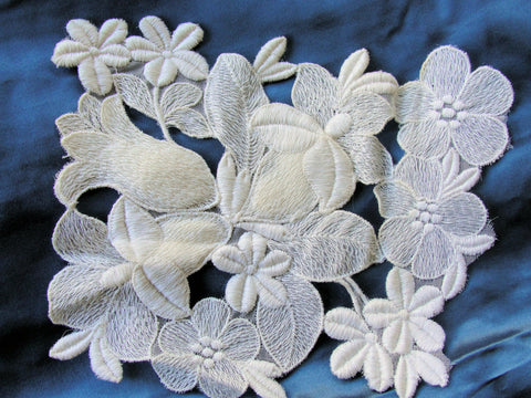 Lovely Intricate Heavily Embroidered Vintage APPLIQUE White Flowers Corsage Large Trim Hats,Wedding Bridal, Flapper Clothing Etc