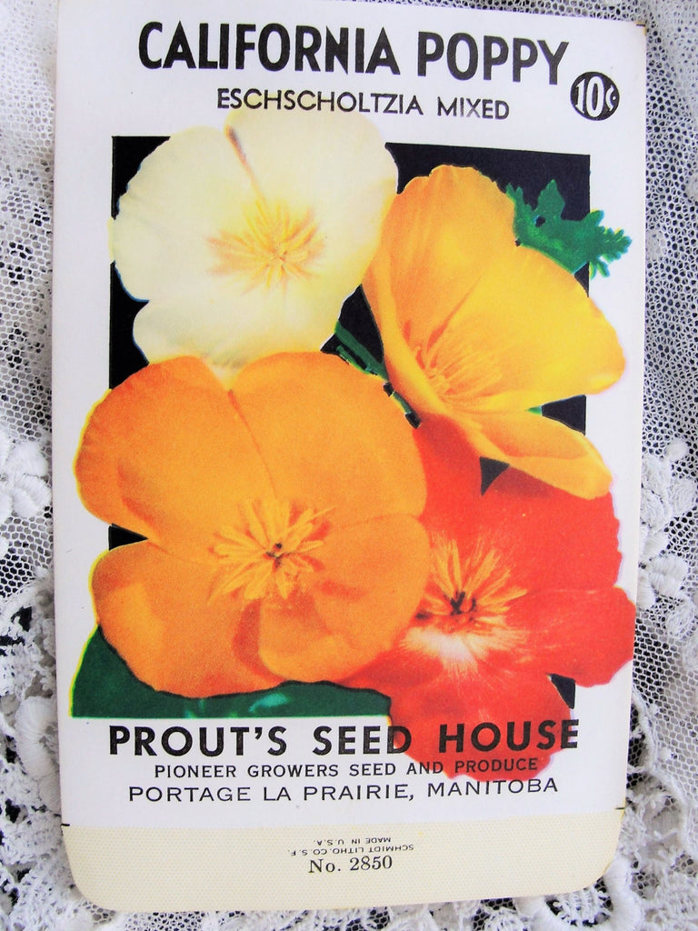 Vintage Seed Packet Colorful California Poppies Poppy Flowers Suitable To Frame Cottage Chic Decor Scrapbooking Crafts Weddings Gifts