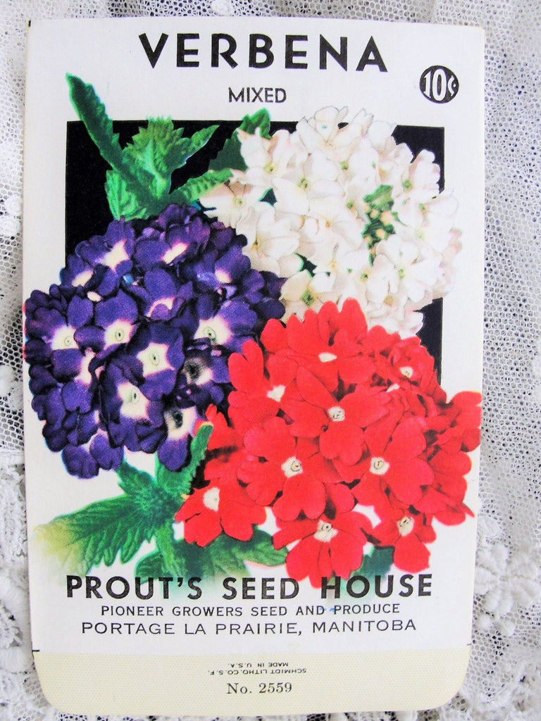 VINTAGE SEED PACKET Colorful Verbena Flowers Suitable To Frame Cottage Chic, French Country, Farmhouse Decor ,Scrapbooking, Crafts, Weddings