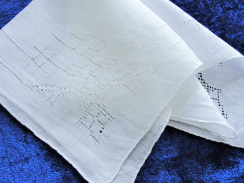 Antique WEDDING HANDKERCHIEF Art Deco Drawn Thread Beautiful Bridal Hankie Stunning Madeira  Drawnthread Work Linen Hanky