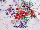 50s VINTAGE Printed Floral Basket Bouquet Hanky Colorful Flowers Handkerchief To Frame Collectible Hankies Shabby Chic Hankies To Collect