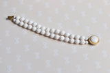 1950s Lovely Two Strand Vintage White Milk Beaded Bracelet Fancy Clasp Costume Jewelry