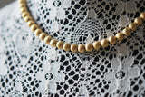 Retro Gold Metal Textured Bead Necklace Unique Goldtone Jewel Neckline Single Strand Vintage Necklace Costume Jewelry