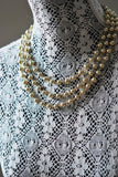 Striking Triple Strand Gold Tone Vintage Bead Necklace Day or Evening Vintage Costume Jewelry