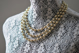 Striking Triple Strand Gold Tone Vintage Bead Necklace Day or Evening Vintage Costume Jewelry