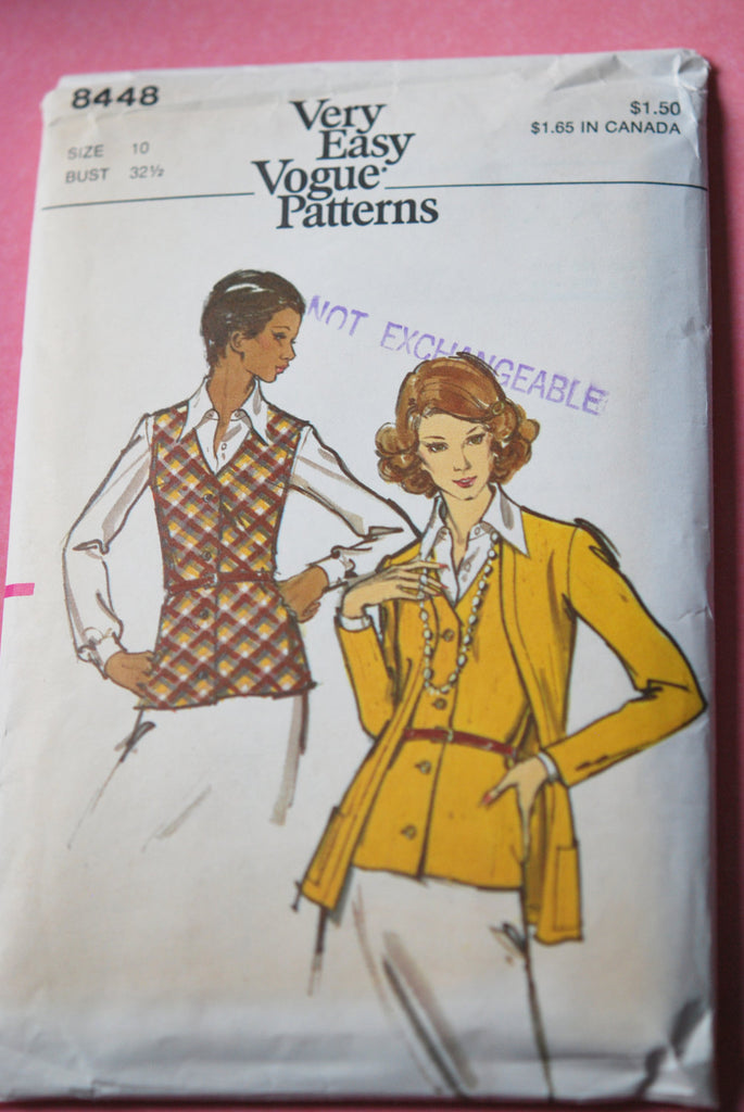 1970s Very Easy Very VOGUE 8448 Vest and Cardigan Jacket Pattern Vintage Sewing Pattern