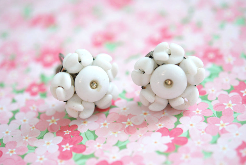 Vintage white cluster screw back earrings