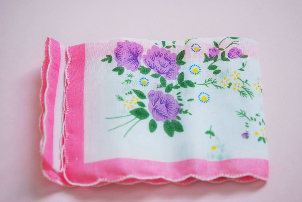 Vintage COLORFUL Printed Hanky Sweet Flowers Handkerchief Never Used Hankie floral