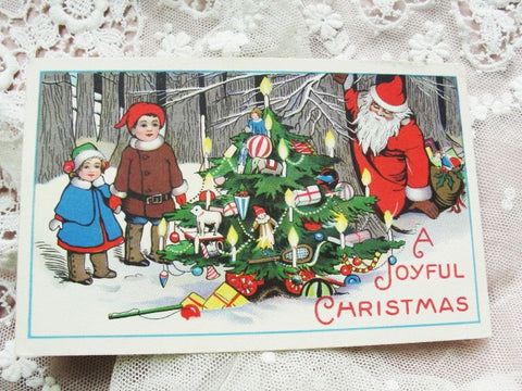 ANTIQUE Christmas Greeting Card,Postcard Jolly SANTA Claus,Saint Nick,Toys Children Snow,Decorative Holiday Decor,Collectible Holiday Cards