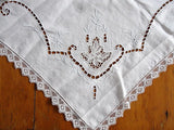Antique Tablecloth Vintage White Linens Italian Needlelace Filet Lace Embroidery Embroidered Cutwork 1920s Tea Time Table Cloth Table Topper Cottage Decor