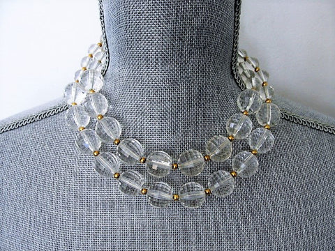 FABULOUS Vintage 50s Large Faceted LUCITE Bead Necklace Double Strand Fancy Clasp High Fashion Run Way Style Vintage Plastic Jewelry