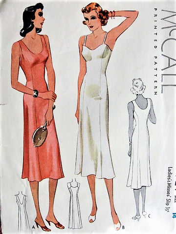 1930s GLAMOROUS Slips Lingerie Pattern McCALL 9727 Two Styles Slip Dress Bust 32 Vintage 30s Sewing Pattern