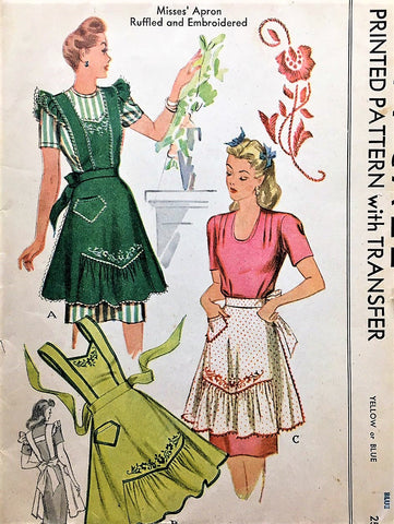 40s PRETTY War Time WWII  Apron Pattern McCALL 1124 Three Lovely Styles Half and Full Bib Vintage Sewing Pattern Medium