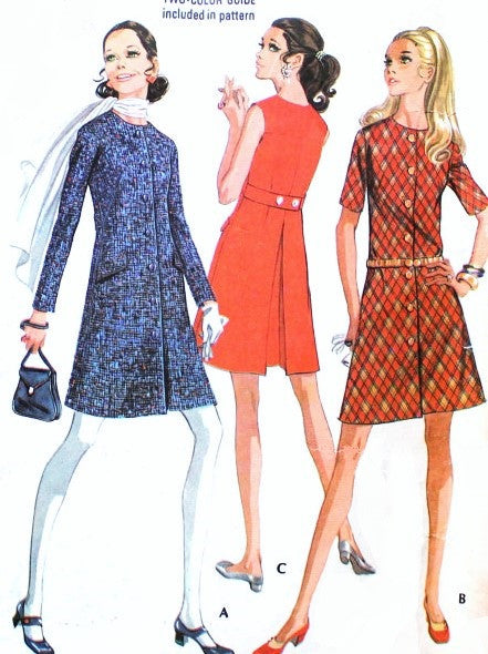 1960s MOD Dress Pattern McCalls 2129 CUTE Front Button Coat Dress Bust 34 Vintage Sixties Sewing Pattern UNCUT