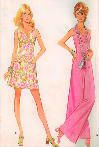 70s FAB Dress and Jumpsuit Pattern McCALLS 2442 High Waisted Surplice Mini Dress and Wide Palazzo Legged Jumpsuit Bust 31 Vintage Sewing Pattern FACTORY FOLDED
