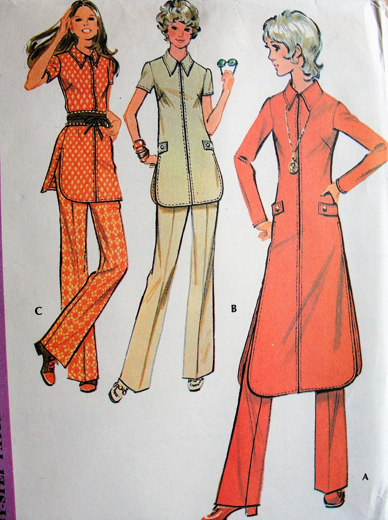 RETRO 70s Tunic Top and Pants Pattern McCALLS 2902 Three Fab Style Versions,Front Zip Tunics, Bust 31.5 Vintage Sewing Pattern