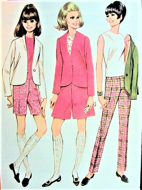 MOD 60s Jacket, Top, Culottes Divided Skirt, Slim Pants or Shorts Pattern McCALLS 9093 Cute Styles Great Travel Wardrobe Size 8 Vintage Sewing Pattern