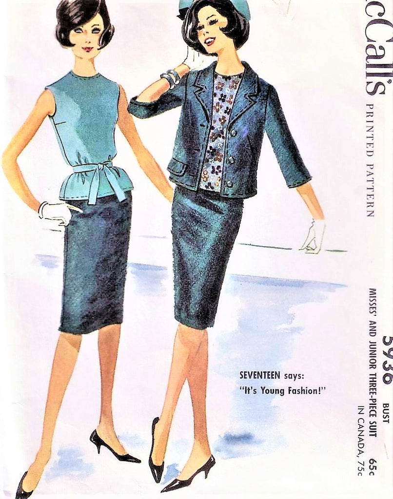 60s Tippi Hedren Style Suit Pattern McCalls 5936 Slim Skirt, Overblouse and Boxy Jacket Bust 32 Vintage Sewing Pattern