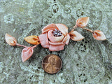 BEAUTIFUL French Ribbonwork Large Spray of Roses Buds Rosette Ribbon Flowers 1920s Flapper era Floral with Stamens Peachy Pink Never Used