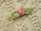 AUTHENTIC French Ribbonwork Pretty Pink Rose Bud Rosette Ribbon Flowers 1920s Flapper Bridal Downton Abbey Gatsby