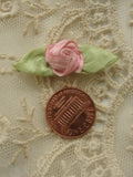 AUTHENTIC French Ribbonwork Pretty Pink Rose Bud Rosette Ribbon Flowers 1920s Flapper Bridal Downton Abbey Gatsby