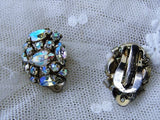 DAZZLING Signed SHERMAN Sparkling Aurora Borealis Rhinestone Clip On Earrings Vintage Costume Jewelry