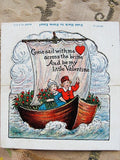 SWEET 1930s Dutch Girl Boy Ship VALENTINE Card Vintage Valentines Day Greeting Card