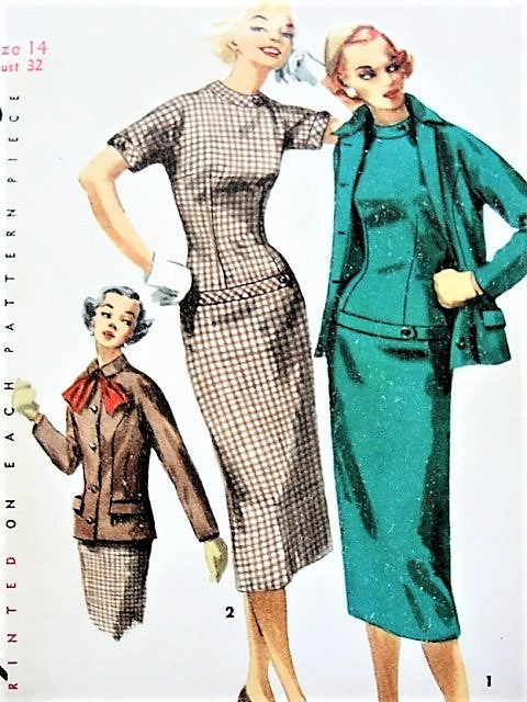 1950s STYLISH Slim Dress and Fitted Jacket Pattern SIMPLICITY 1271 Sleek Figure Show Off Dress Bust 32 Vintage Sewing Pattern UNCUT