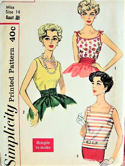 50s PRETTY Blouse Tops Pattern SIMPLICITY 3021 Three Pin Up Styles Bust 34 Vintage Fifties Sewing Pattern
